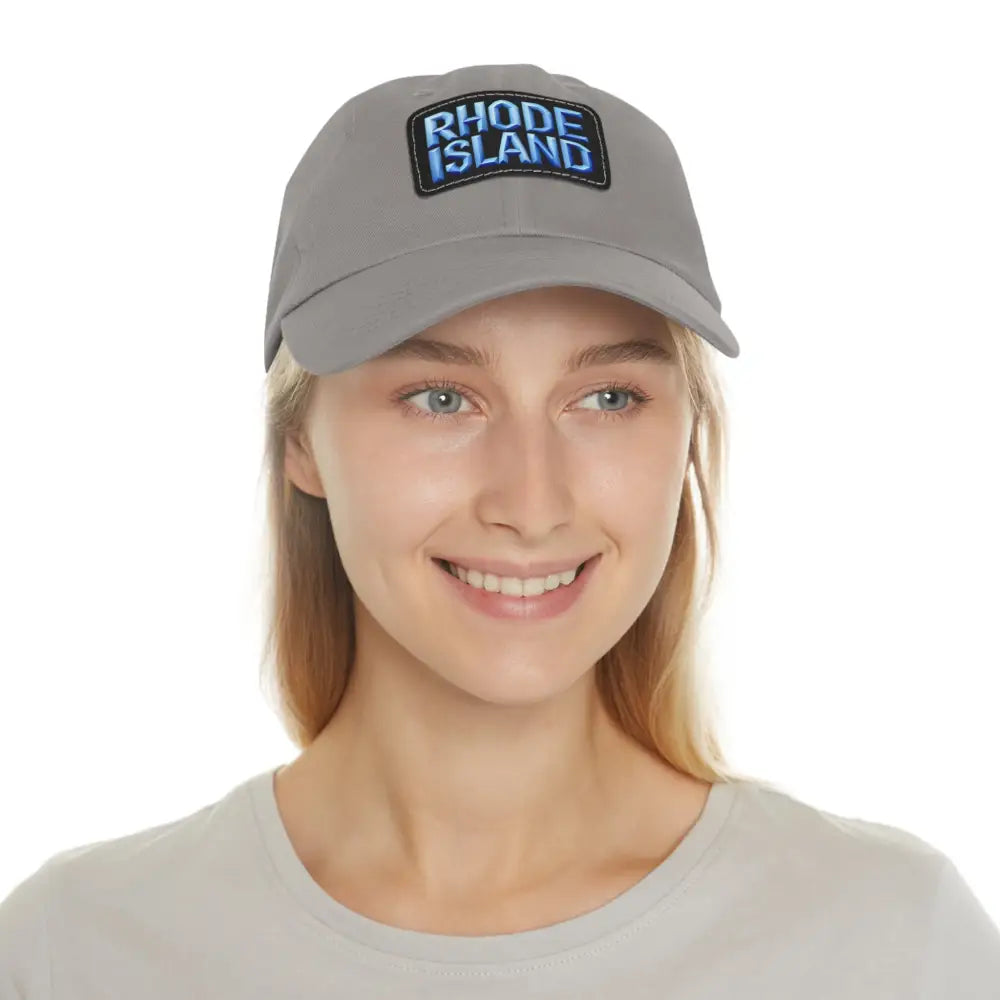 Gray baseball cap featuring a Rhode Island patch for stylish outdoor wear