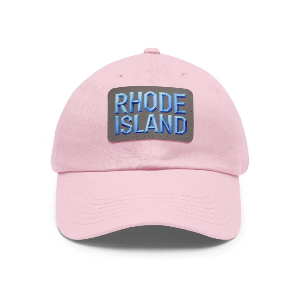 Pink baseball cap featuring a Rhode Island patch from Rhode Island Baseball Caps and Dad Hats