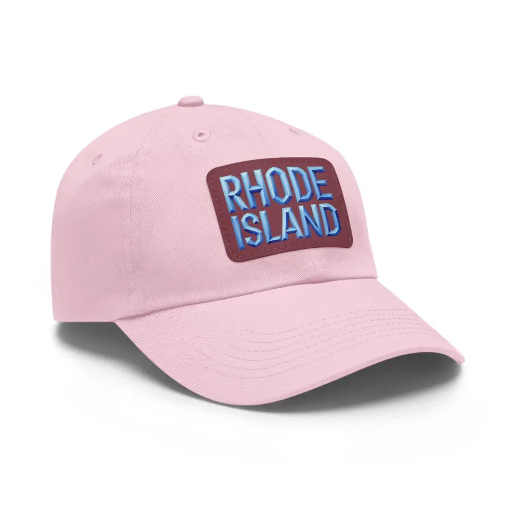 Pink baseball cap featuring Rhode Island patch in Rhode Island Baseball Caps and Dad Hats