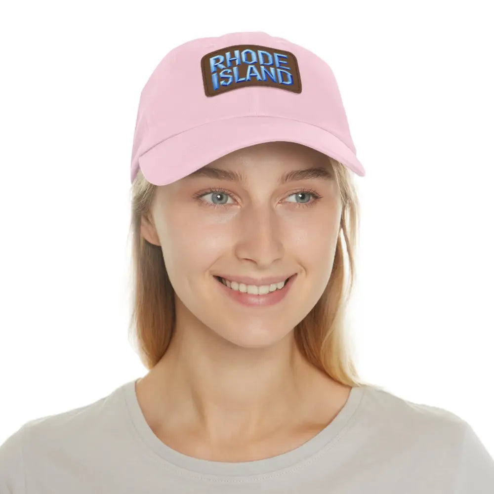 Pink baseball cap adorned with a patch from Rhode Island Baseball Caps and Dad Hats