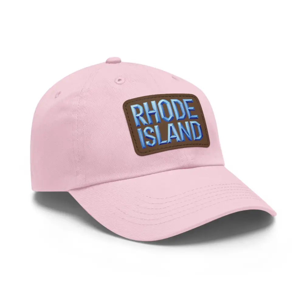 Pink baseball cap featuring a Rhode Island patch for trendy style and comfort