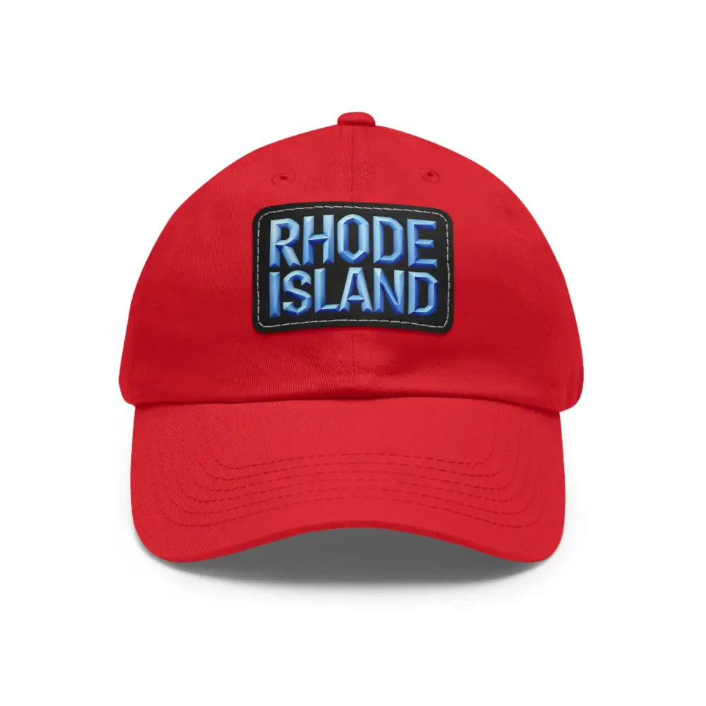 Red baseball cap featuring Rhode Island patch from Rhode Island Baseball Caps and Dad Hats
