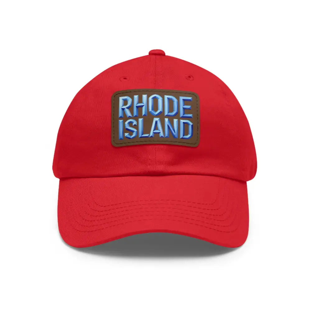 Red baseball cap featuring a Rhode Island patch for stylish outdoor wear