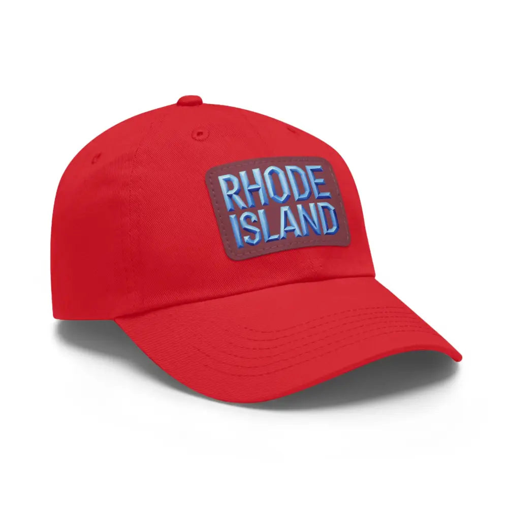 Red Baseball Cap featuring a Rhode Island patch for stylish casual wear