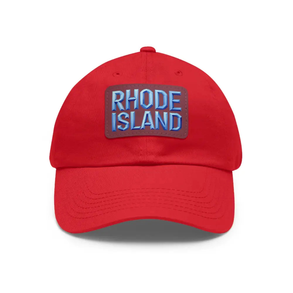 Red baseball cap featuring Rhode Island patch from Rhode Island Baseball Caps and Dad Hats
