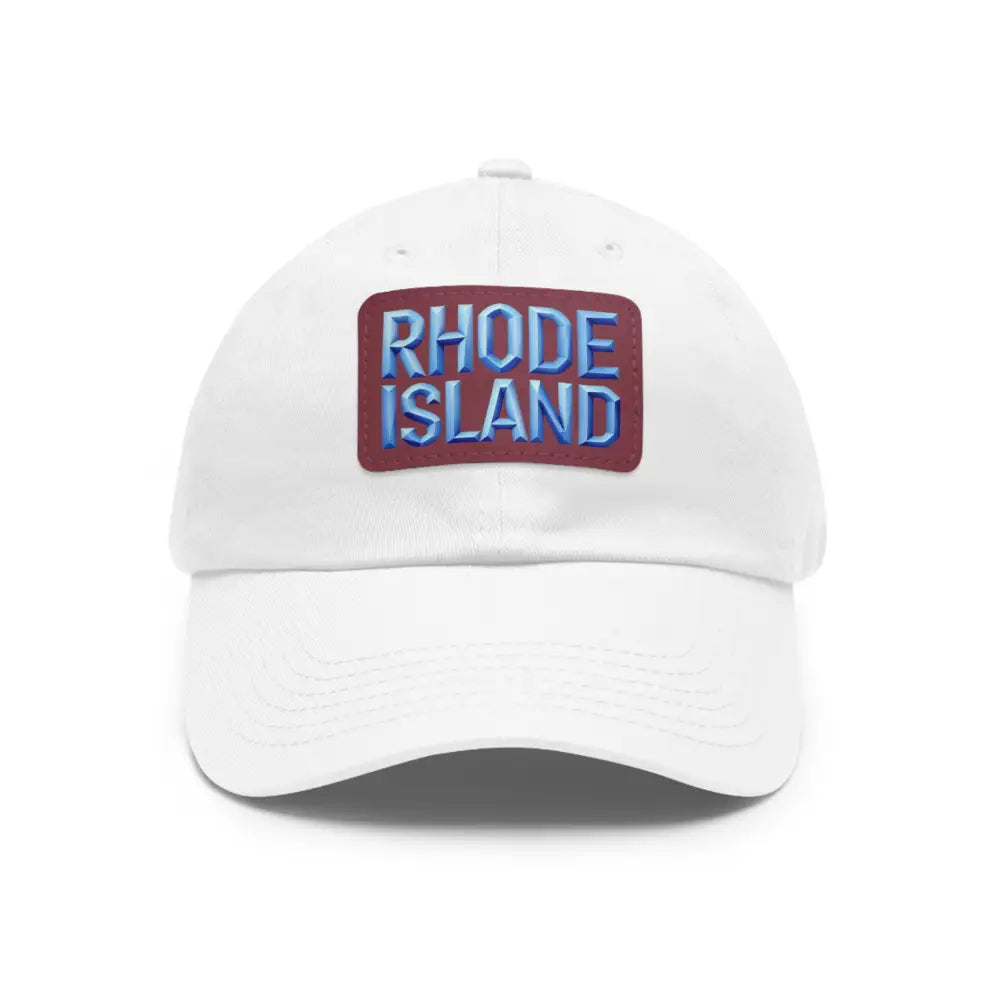 White baseball cap featuring Rhode Island patch in Rhode Island Baseball Caps and Dad Hats