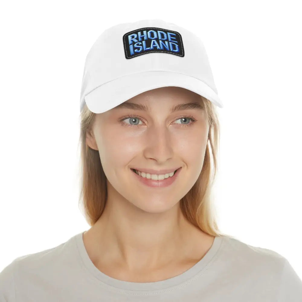 White Baseball Cap featuring Rhode Island patch for stylish and casual wear