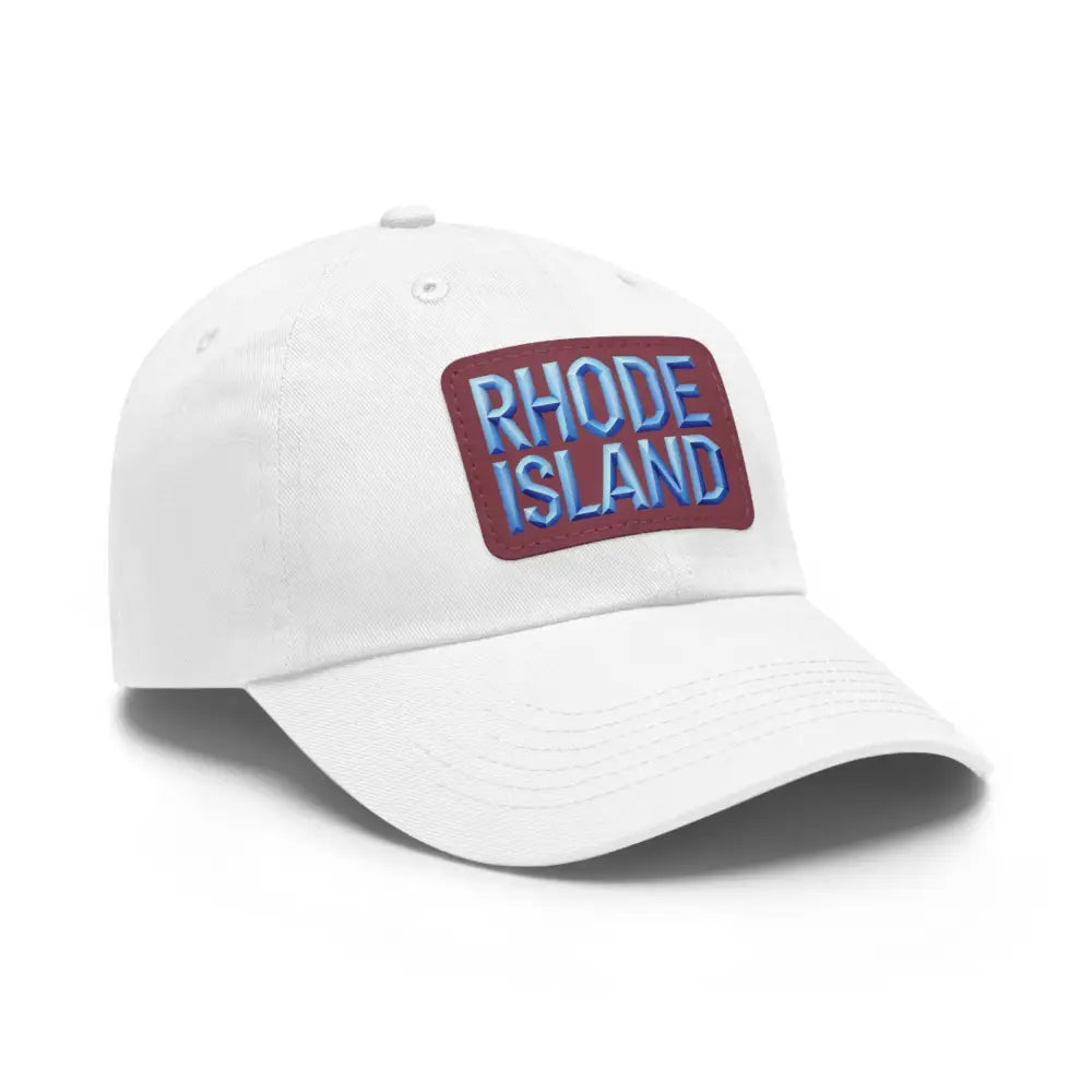 White baseball cap featuring a Rhode Island patch for stylish casual wear