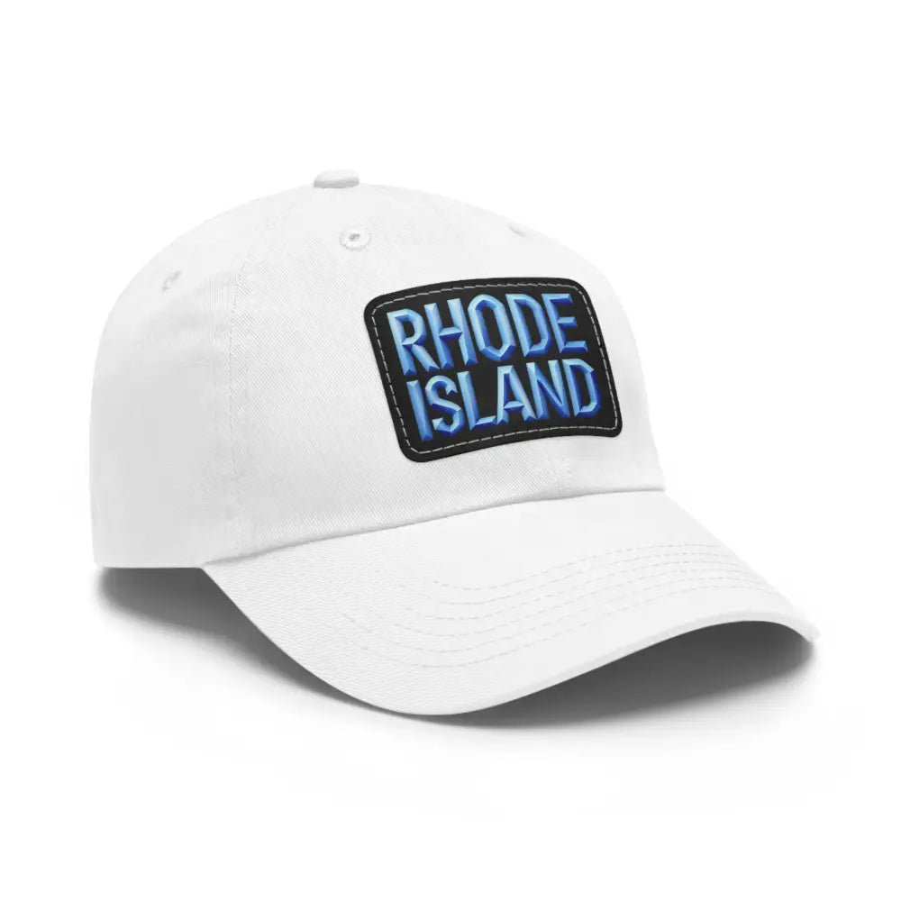 White baseball cap featuring Rhode Island patch in Rhode Island Baseball Caps and Dad Hats