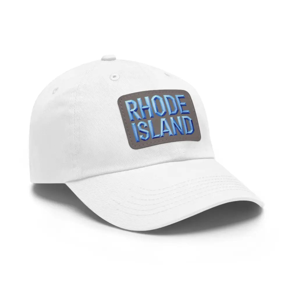 White baseball cap featuring Rhode Island patch from Rhode Island Baseball Caps and Dad Hats