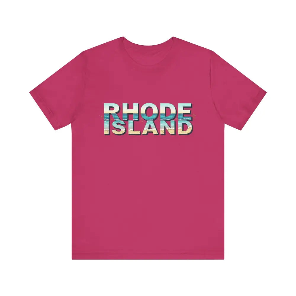 Pink Rhode Island Beach Vibes Unisex Tee Shirt with text design