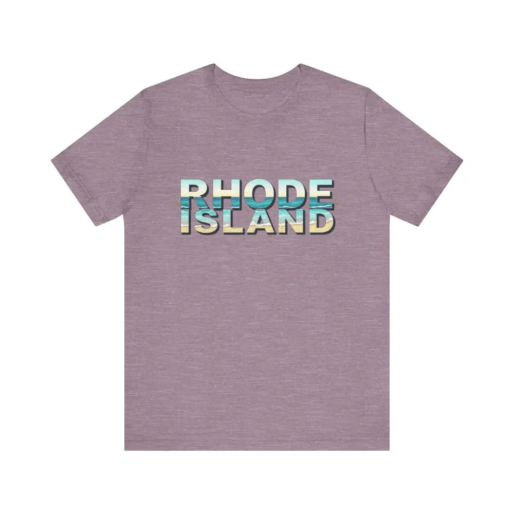 Mauve Rhode Island Beach Vibes Unisex Tee Shirt displayed on a neutral background