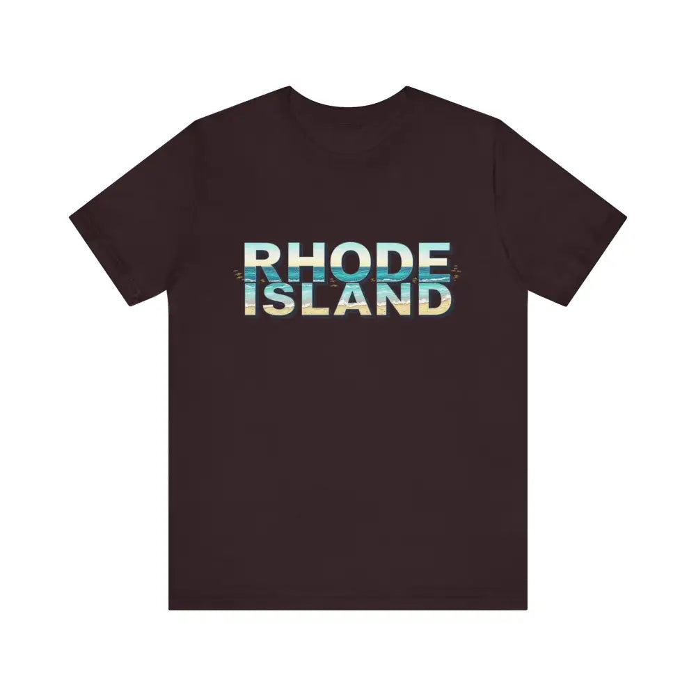 Brown t-shirt featuring Rhode Island text, part of the Rhode Island Beach Vibes collection