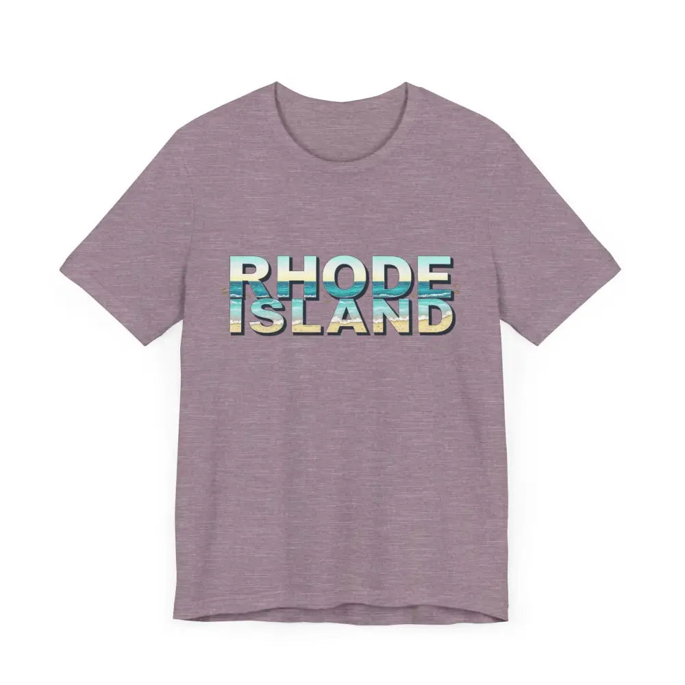 Mauve Rhode Island Beach Vibes Unisex Tee Shirt featuring stylish text design