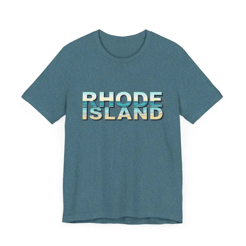 Blue Rhode Island Beach Vibes Unisex Tee Shirt showcasing state pride and style