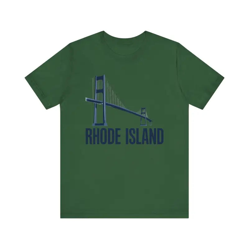 Green Rhode Island Bridge Graphic Tee Unisex Short Sleeve T-Shirt on display