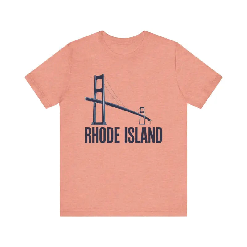 Salmon-colored unisex T-shirt featuring Rhode Island bridge graphic design