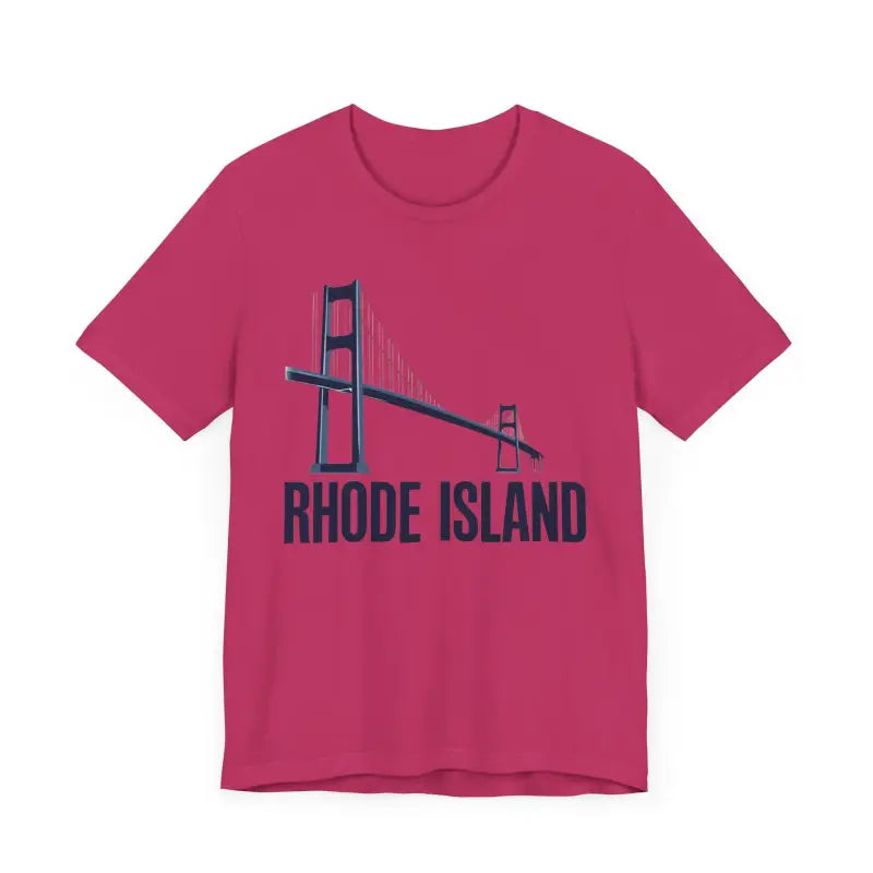 Pink Rhode Island Bridge Graphic Tee for unisex, short sleeve t-shirt fashion