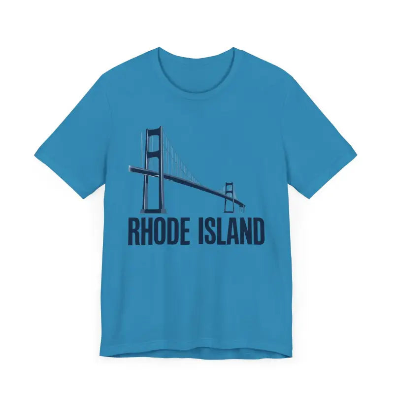 Blue Rhode Island Bridge Graphic Tee Unisex Short Sleeve T-Shirt displayed on a neutral background