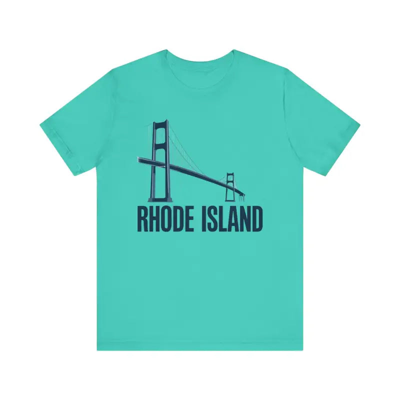 Teal Rhode Island Bridge Graphic Tee Unisex Short Sleeve T-Shirt for casual fashion