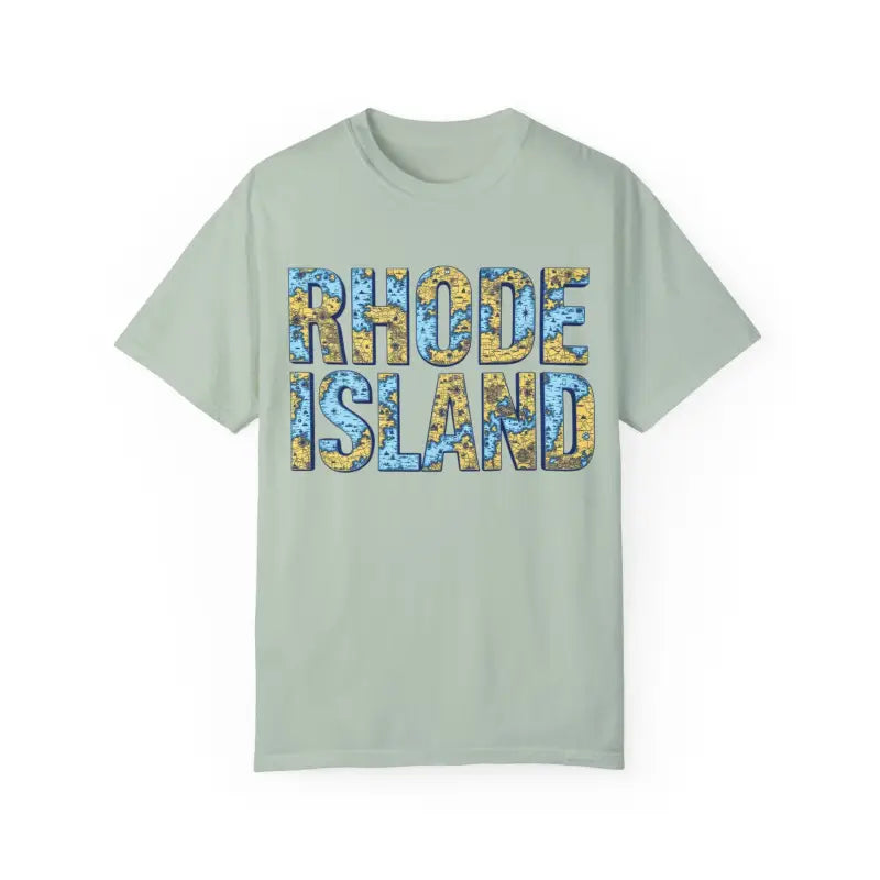 Light green Rhode Island t-shirt in casual coastal vibe garment dyed unisex style