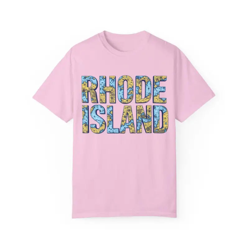 Pink Rhode Island Garment Dyed Unisex T-Shirt for a casual coastal vibe