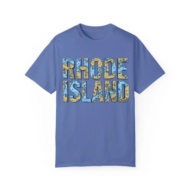 Blue Rhode Island Garment Dyed Unisex T-shirt with Casual Coastal Vibe design