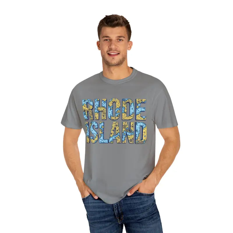 Gray Rhode Island Garment Dyed Unisex T-Shirt for Casual Coastal Style