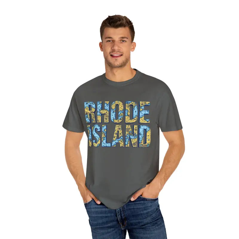 Gray Rhode Island Garment Dyed Unisex T-Shirt for a casual coastal vibe