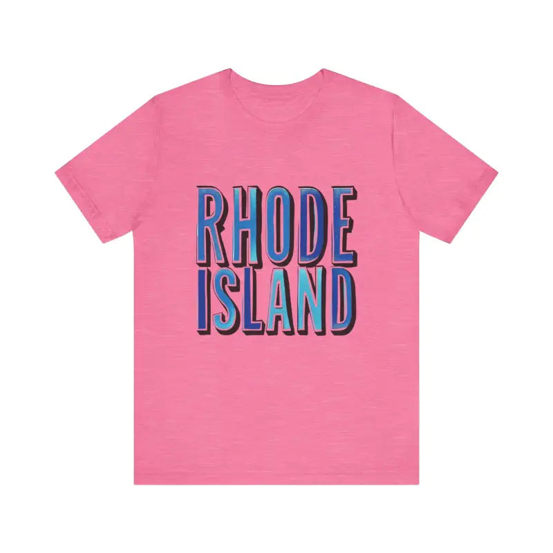 Pink unisex jersey T-shirt featuring Rhode Island graphic design