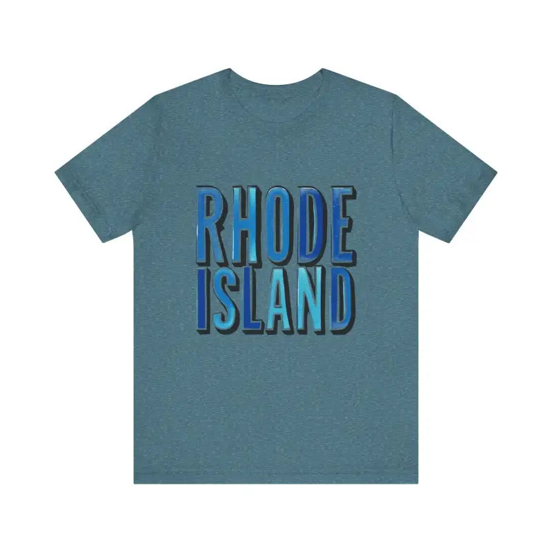 Blue Rhode Island Graphic Tee for unisex, featuring stylish text design