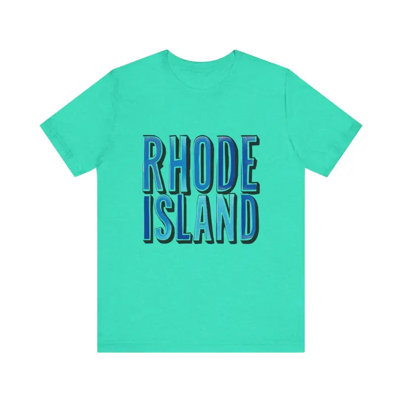 Teal Rhode Island graphic t-shirt for unisex casual wear and style