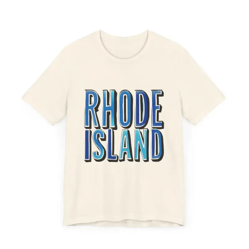 Beige Rhode Island Graphic Tee Pink Unisex Jersey T Shirt displayed on a white background