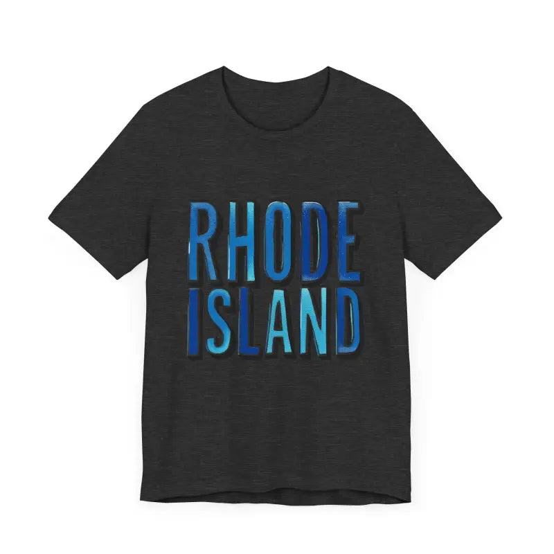 Black Rhode Island Graphic Tee featuring bold text on a pink unisex jersey T-shirt