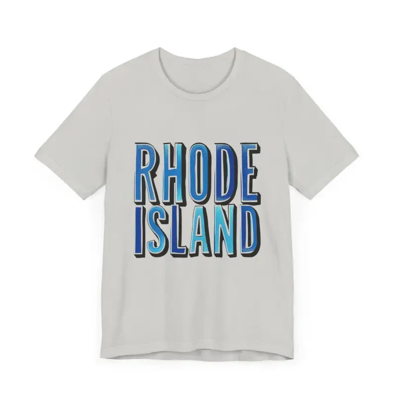 Gray Rhode Island Graphic Tee Pink Unisex Jersey T-Shirt displayed with text design