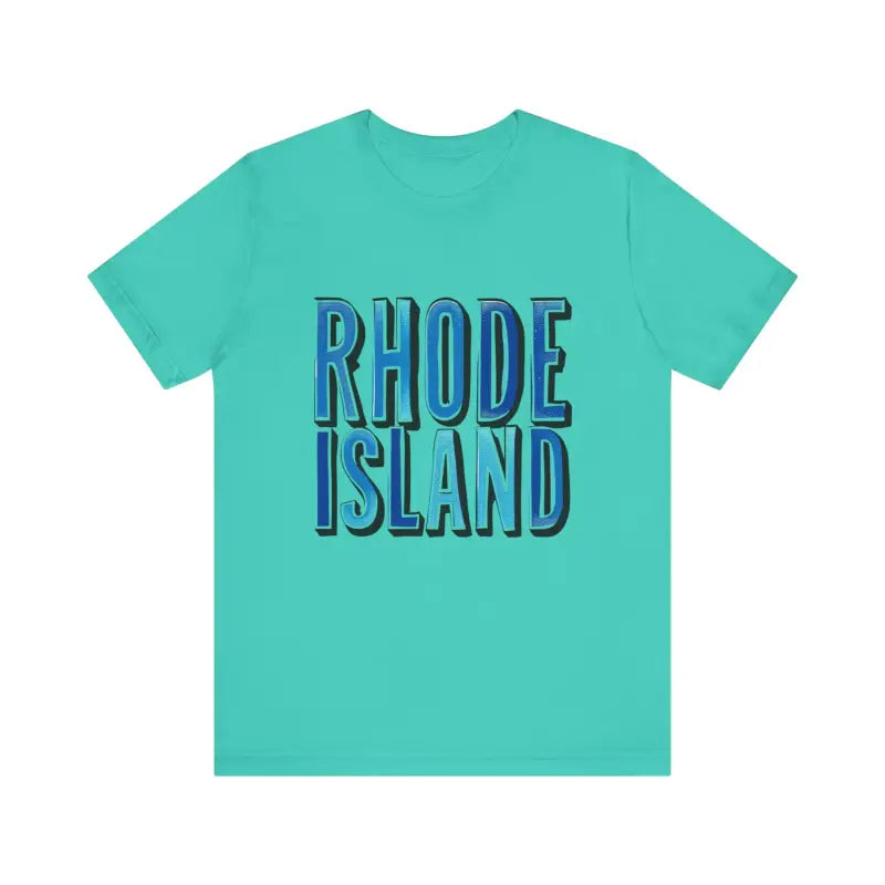Teal Rhode Island graphic t-shirt for unisex, showcasing vibrant design