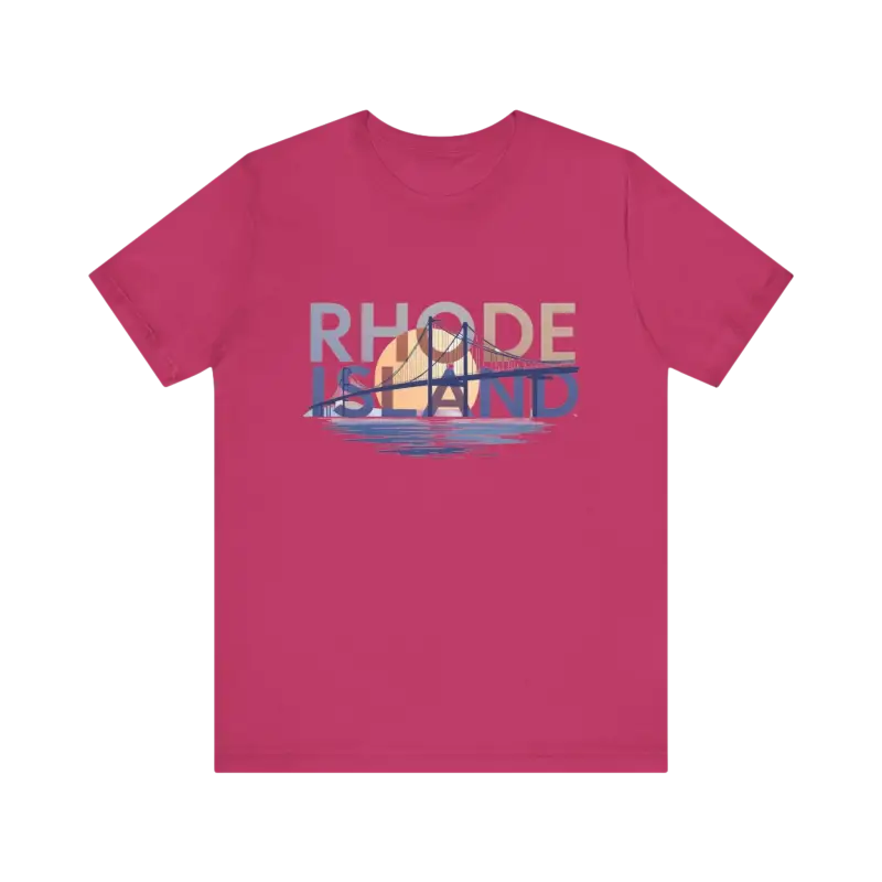 Magenta Rhode Island Graphic Unisex Jersey Tee featuring unique state design