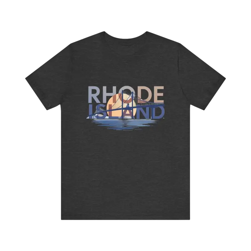 Dark gray Rhode Island Graphic Unisex Jersey Tee displayed on a neutral background