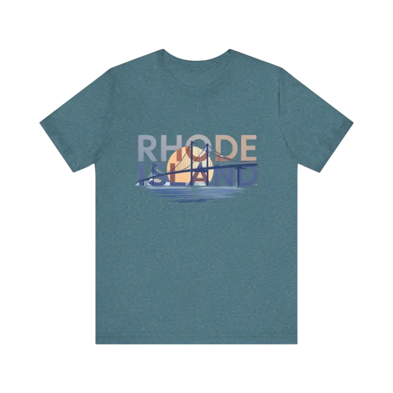 Teal Rhode Island Graphic Unisex Jersey Tee displayed on a neutral background
