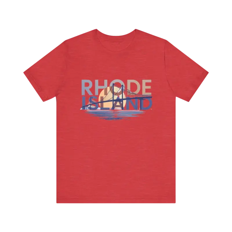 Red t-shirt featuring Rhode Island graphic in a unisex jersey style