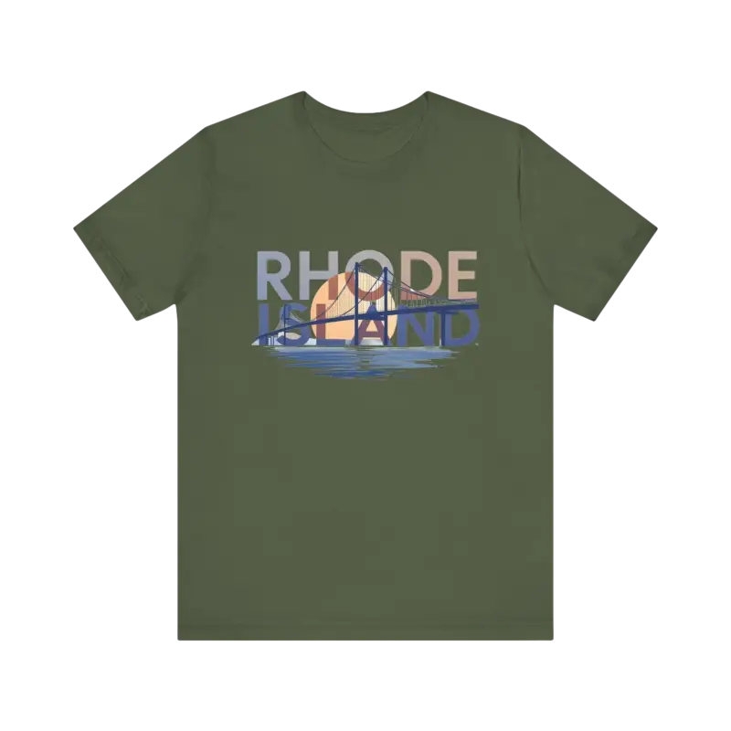 Olive green Rhode Island Graphic Unisex Jersey Tee displayed on a neutral background