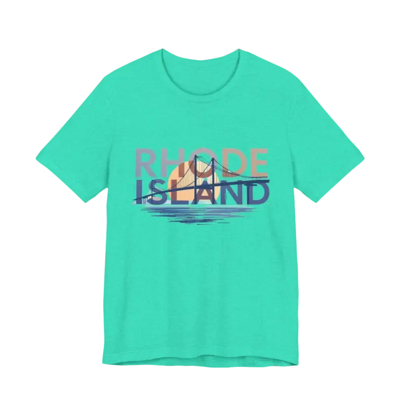 Mint-green unisex jersey tee featuring Rhode Island bridge graphic design