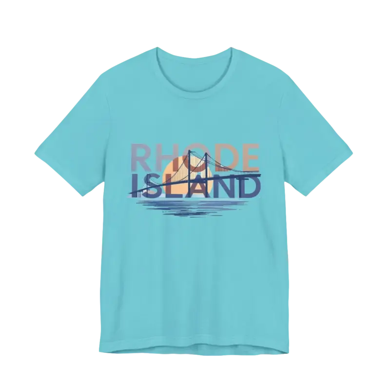 Aqua t-shirt featuring Rhode Island bridge graphic, perfect for casual wear