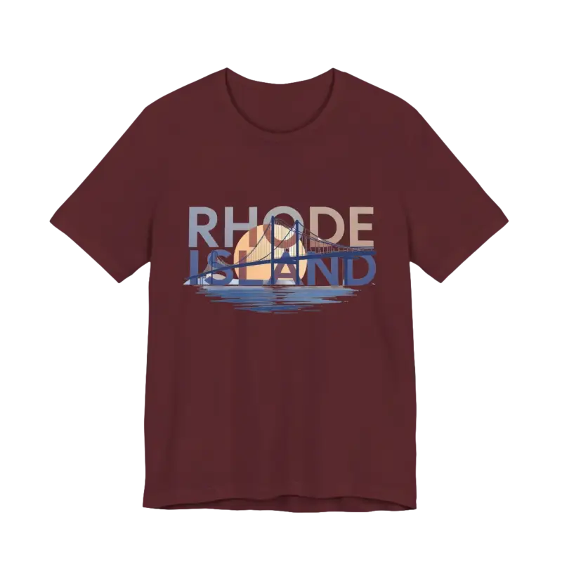 Maroon t-shirt featuring a Rhode Island design from the Rhode Island Graphic Unisex Jersey Tee
