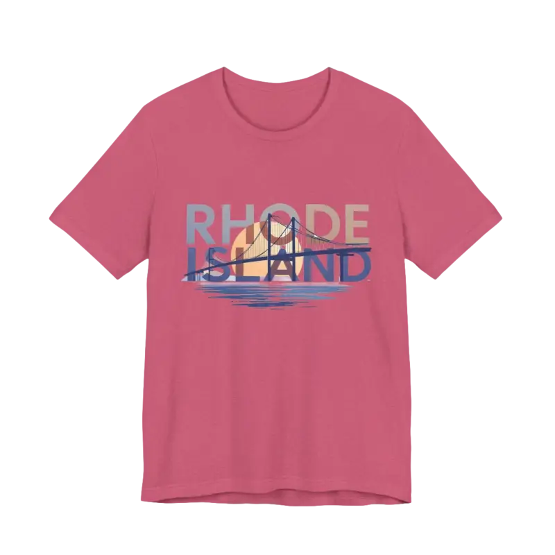 Pink Rhode Island Graphic Unisex Jersey Tee featuring a bridge design
