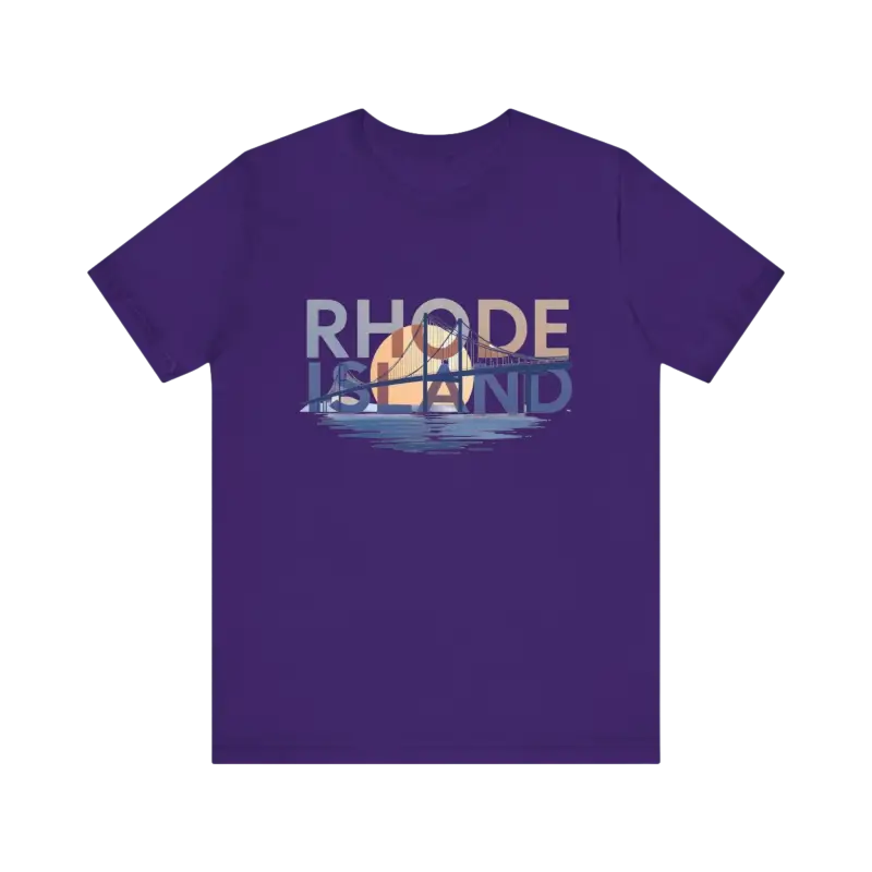 Purple Rhode Island Graphic Unisex Jersey Tee displayed on a neutral background