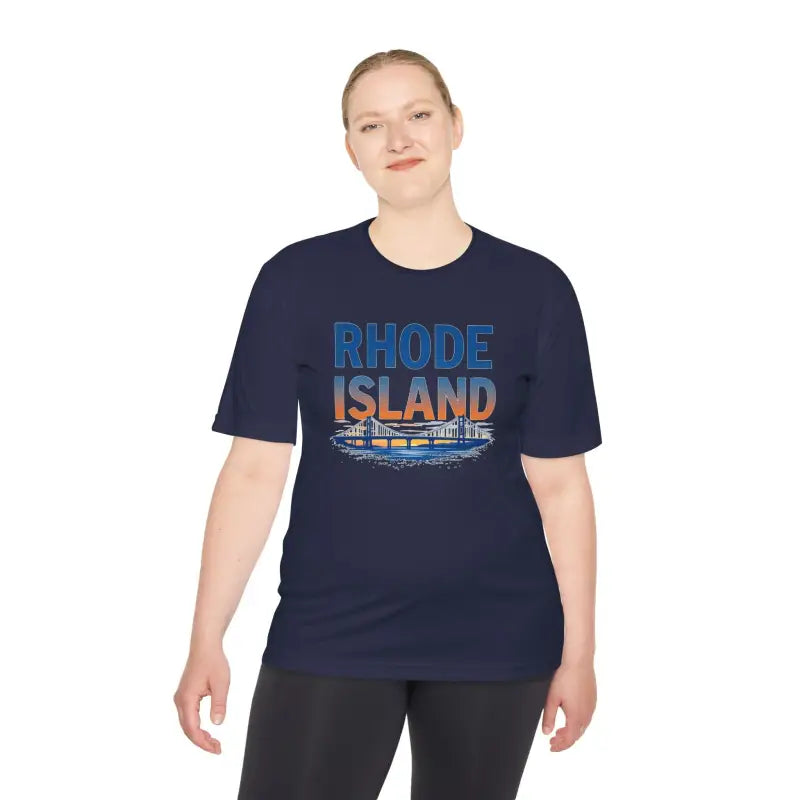 Navy T-shirt featuring Rhode Island graphic, ideal for casual wear and comfort