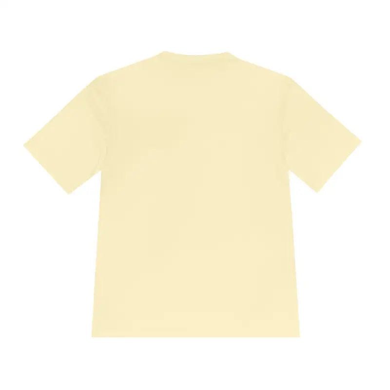 Pale yellow Rhode Island Graphic Unisex Moisture Wicking Tee displayed on a hanger