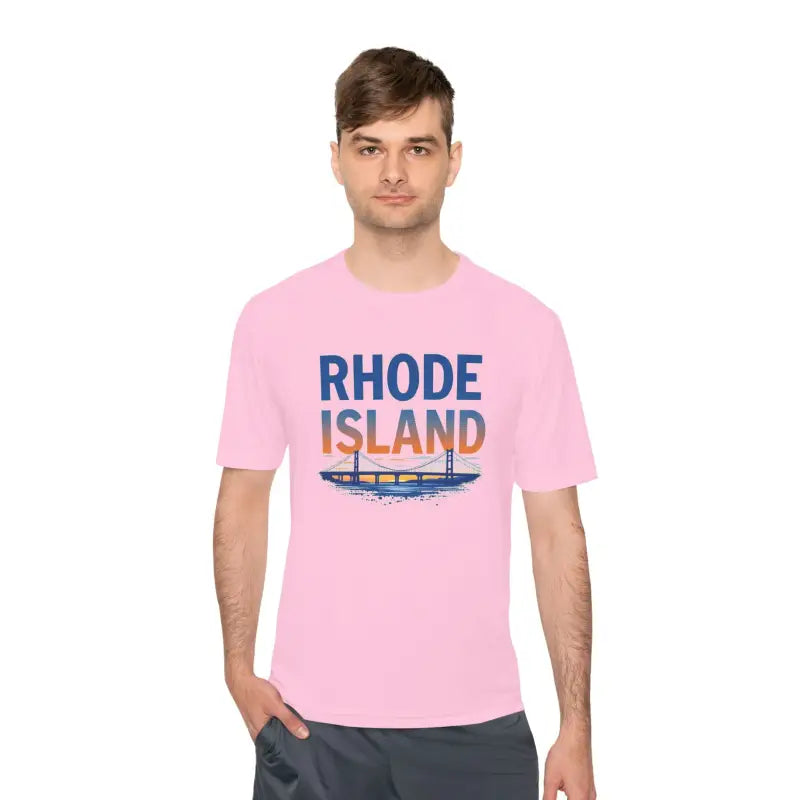 Pink Rhode Island Graphic Unisex Moisture Wicking Tee for stylish comfort