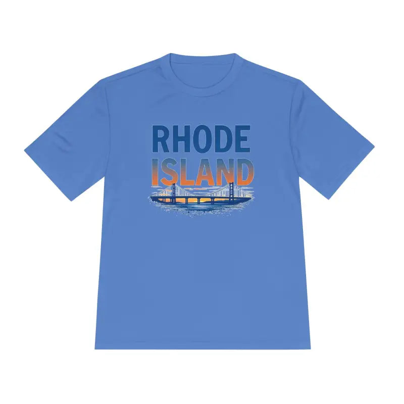 Blue Rhode Island Graphic Unisex Moisture Wicking Tee for casual wear and comfort